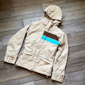 O'Neill Tan Ski Jacket with Brown and Blue Stripes